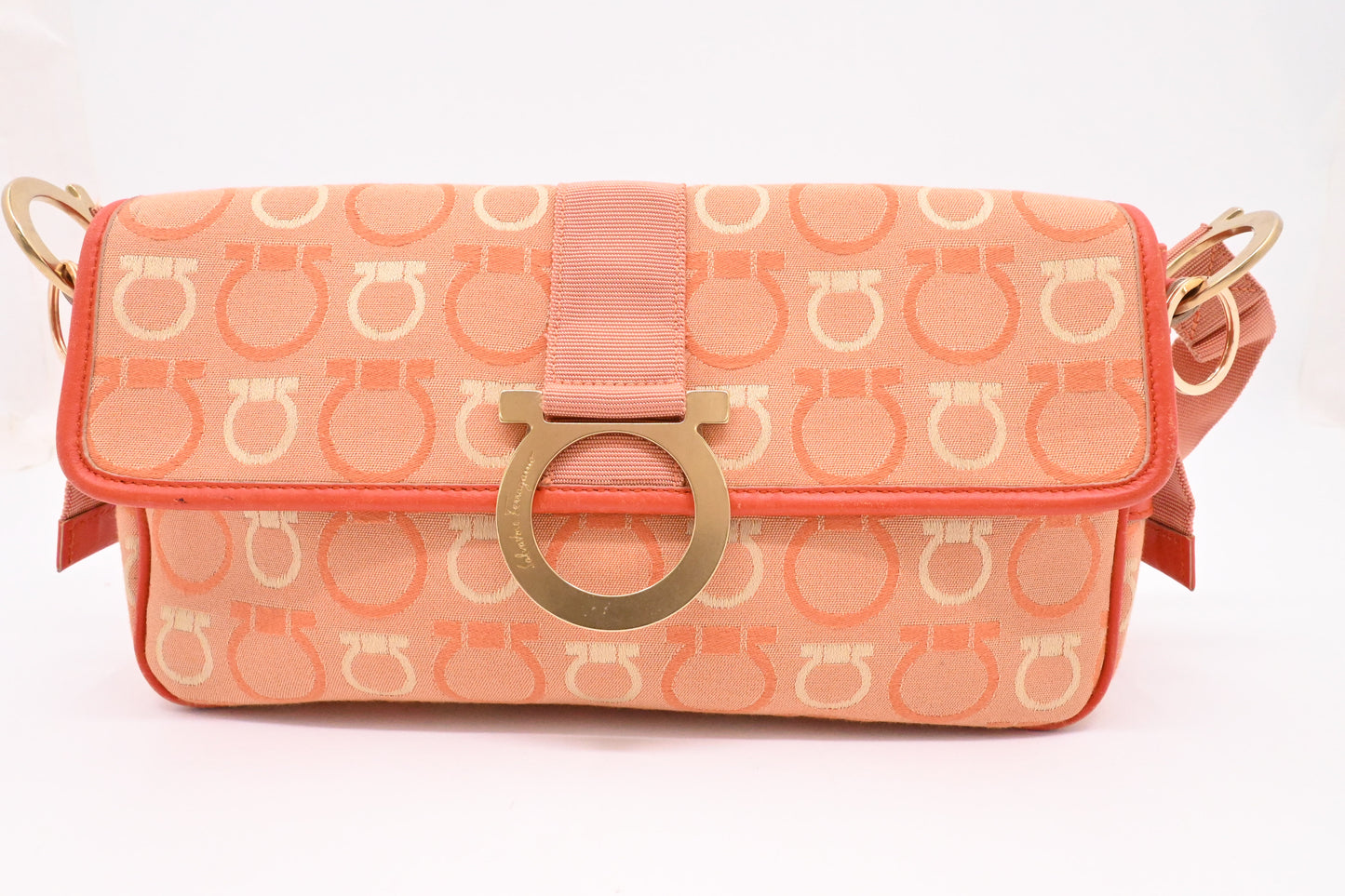 Ferragamo Shoulder Bag in Orange Gancini Canvas