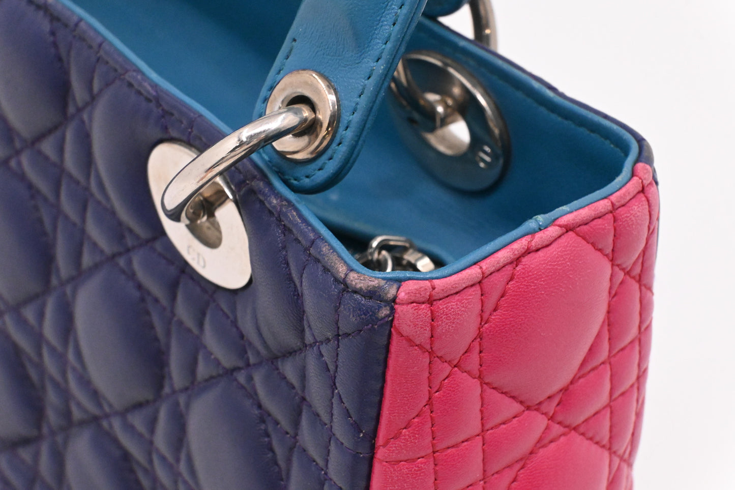Dior Lady Dior in Blue, Fuchsia and Turquoise Cannage Lambskin
