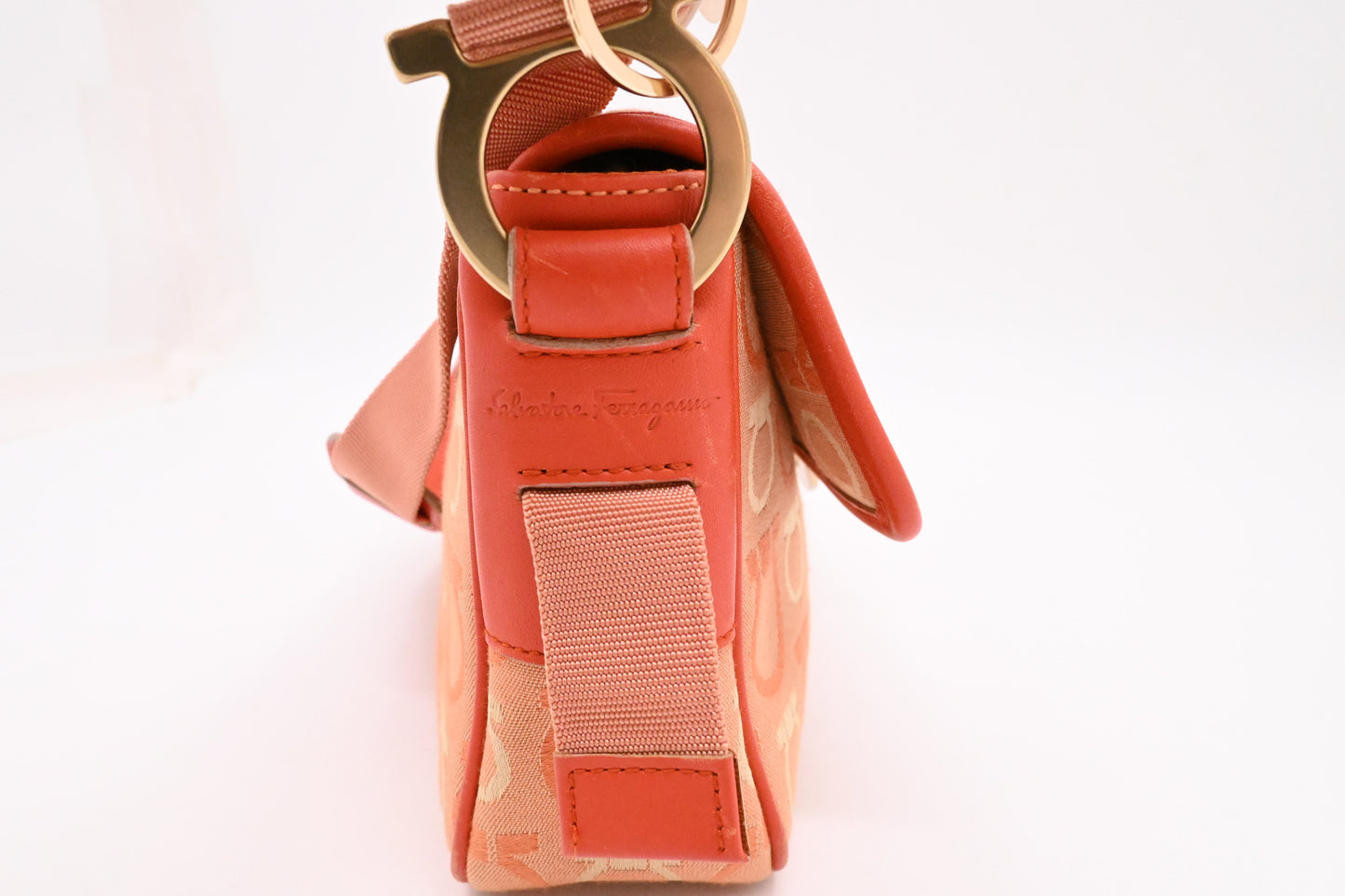 Ferragamo Shoulder Bag in Orange Gancini Canvas