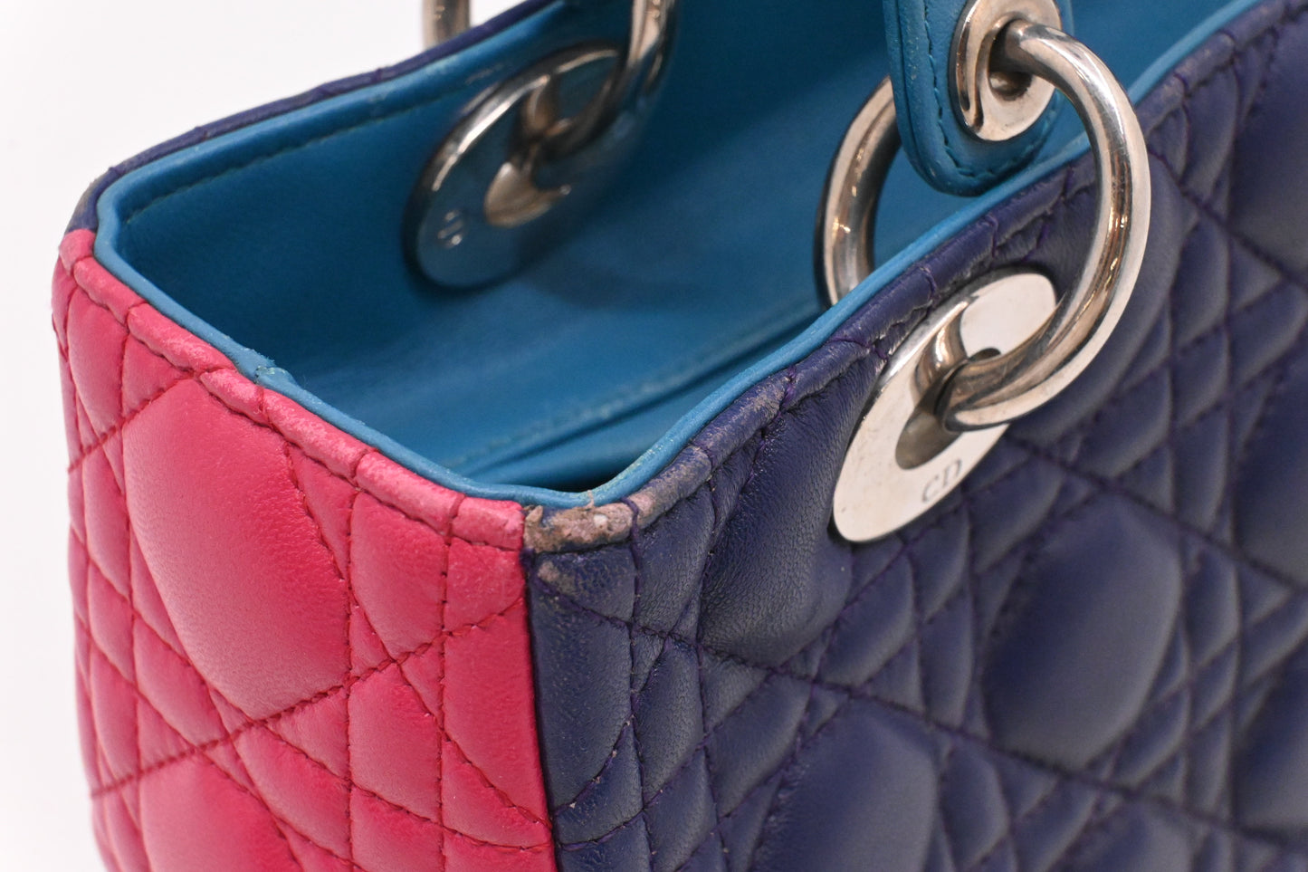 Dior Lady Dior in Blue, Fuchsia and Turquoise Cannage Lambskin