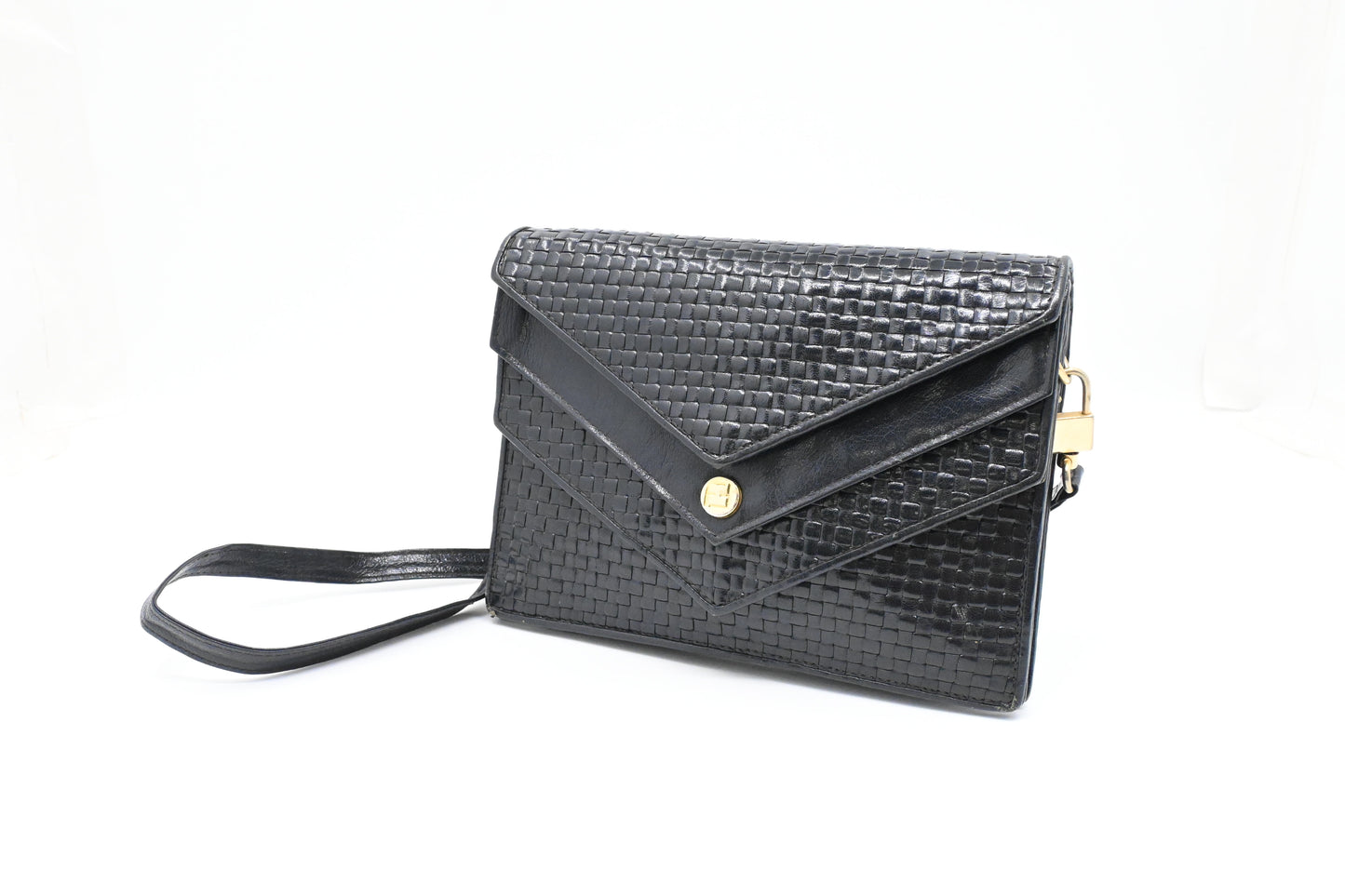 Fendi Triple Flap Shoulder Bag in Black Waved Leather