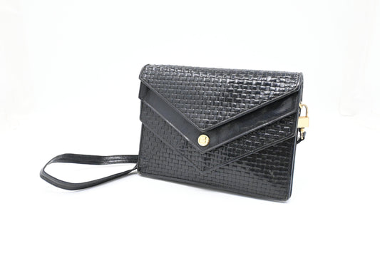 Fendi Triple Flap Shoulder Bag in Black Waved Leather