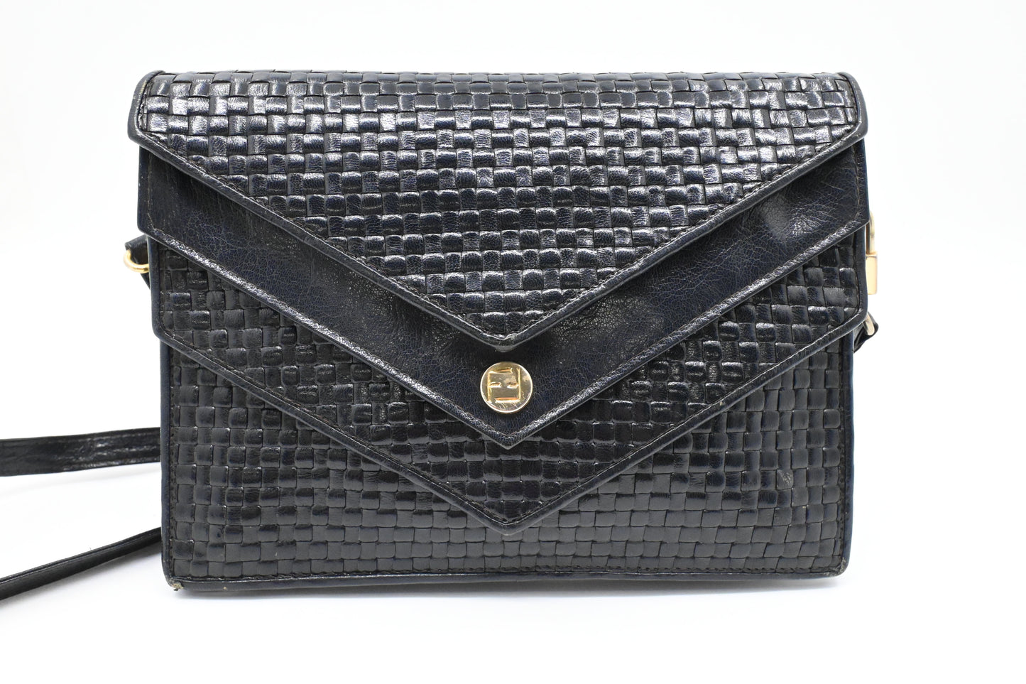 Fendi Triple Flap Shoulder Bag in Black Waved Leather
