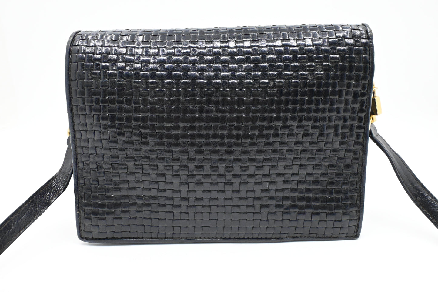Fendi Triple Flap Shoulder Bag in Black Waved Leather