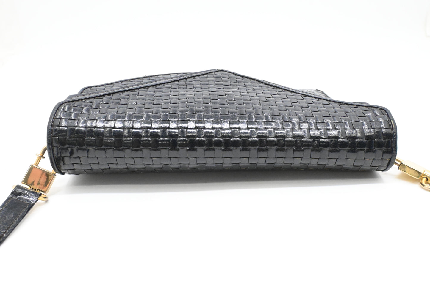 Fendi Triple Flap Shoulder Bag in Black Waved Leather