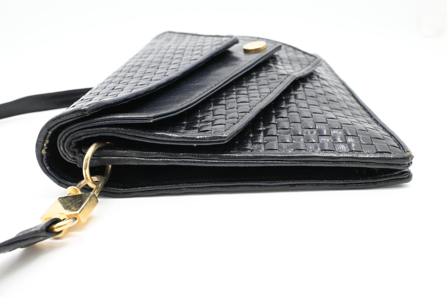 Fendi Triple Flap Shoulder Bag in Black Waved Leather
