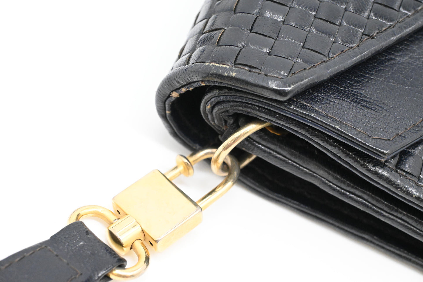 Fendi Triple Flap Shoulder Bag in Black Waved Leather