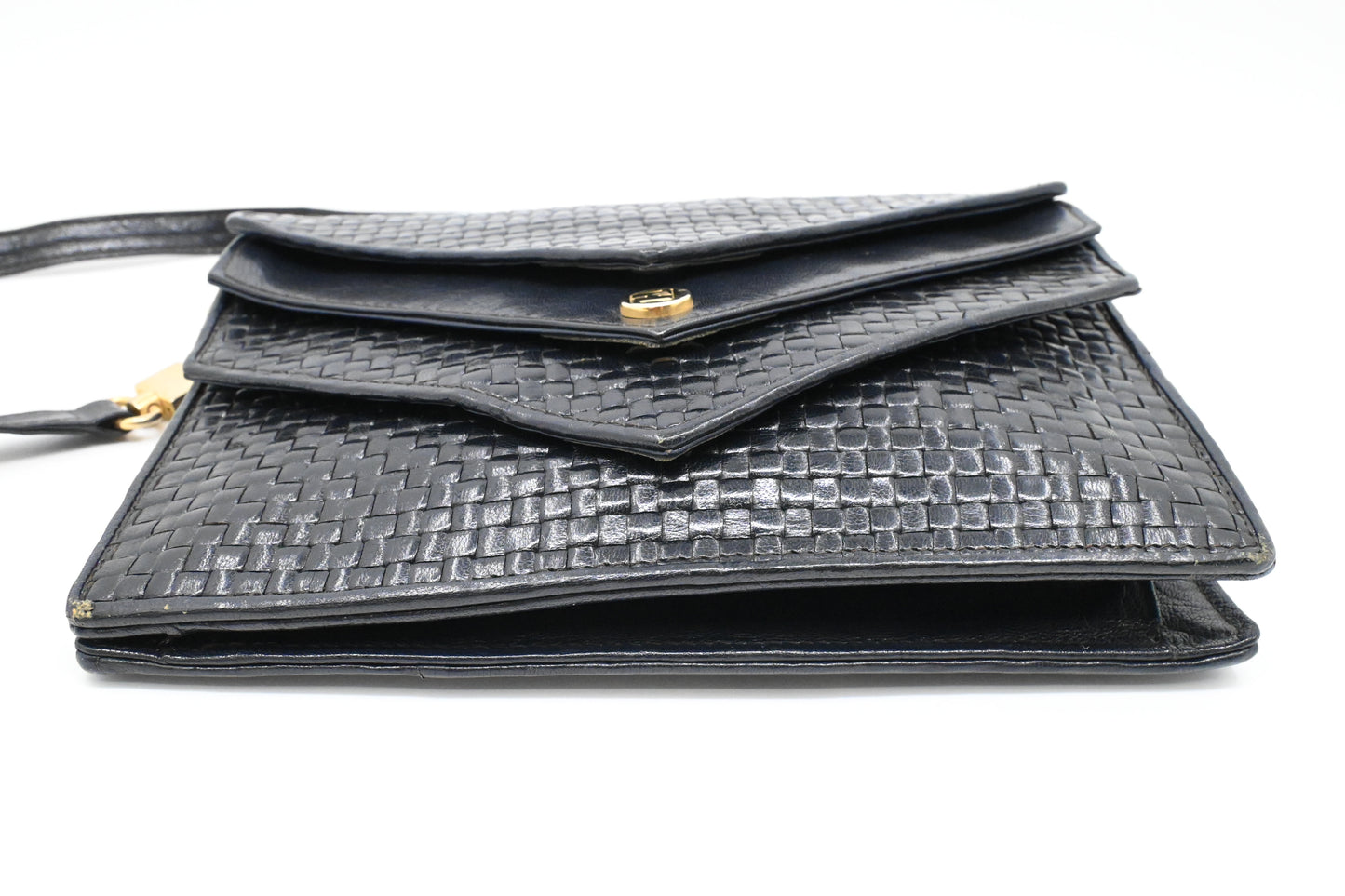 Fendi Triple Flap Shoulder Bag in Black Waved Leather