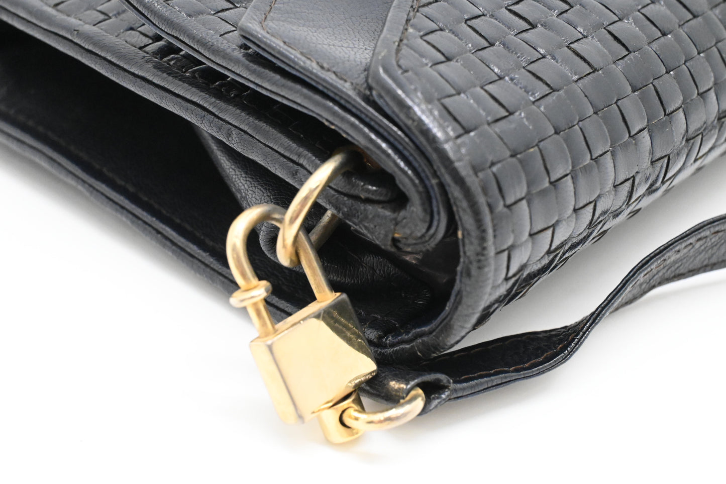 Fendi Triple Flap Shoulder Bag in Black Waved Leather