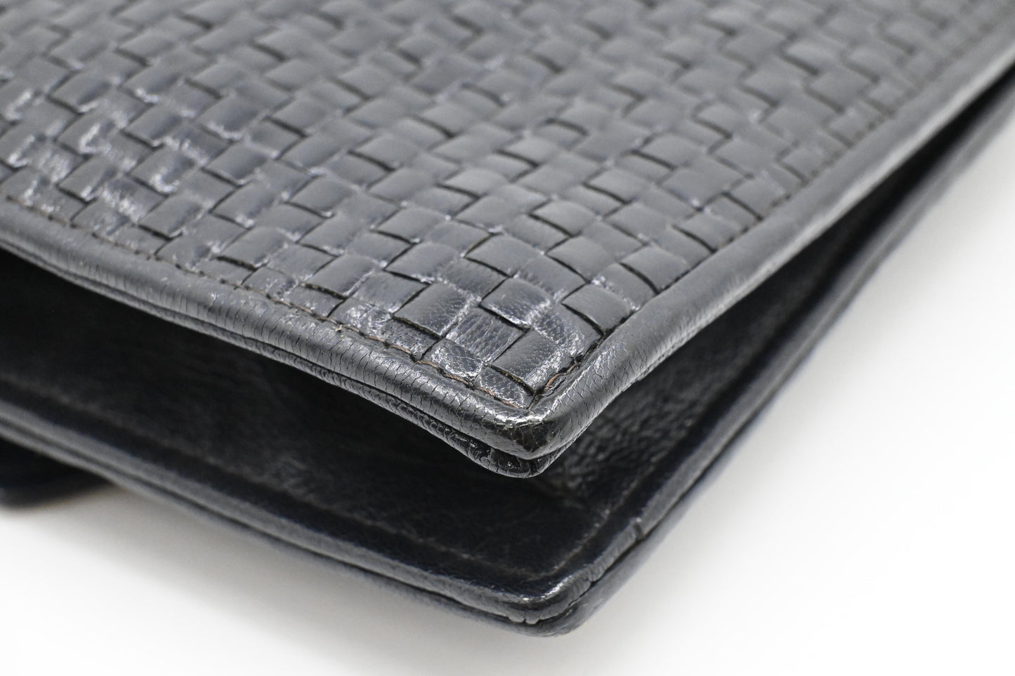 Fendi Triple Flap Shoulder Bag in Black Waved Leather