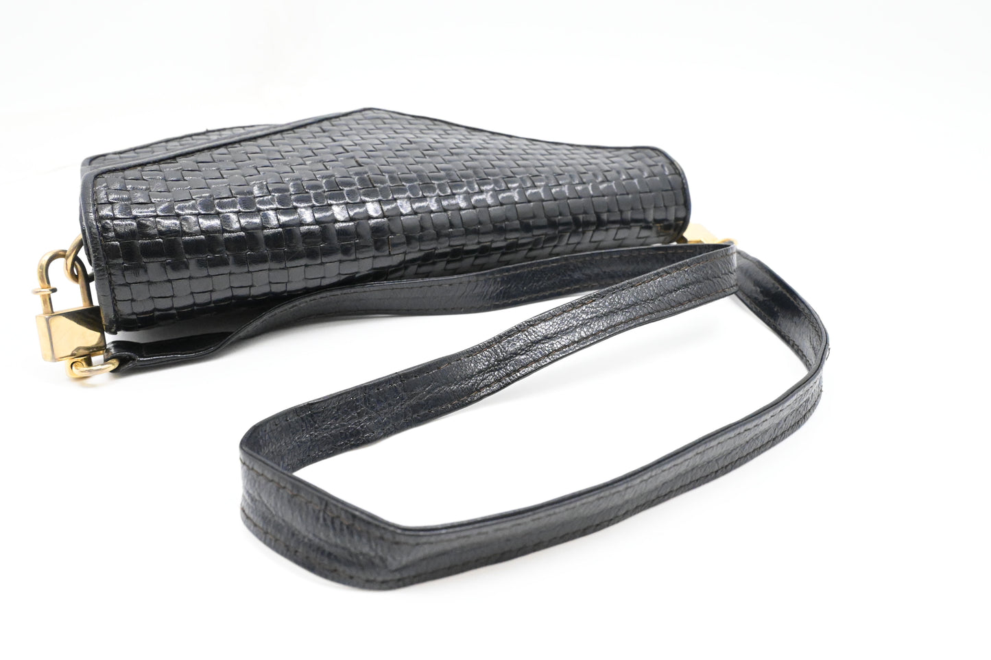 Fendi Triple Flap Shoulder Bag in Black Waved Leather