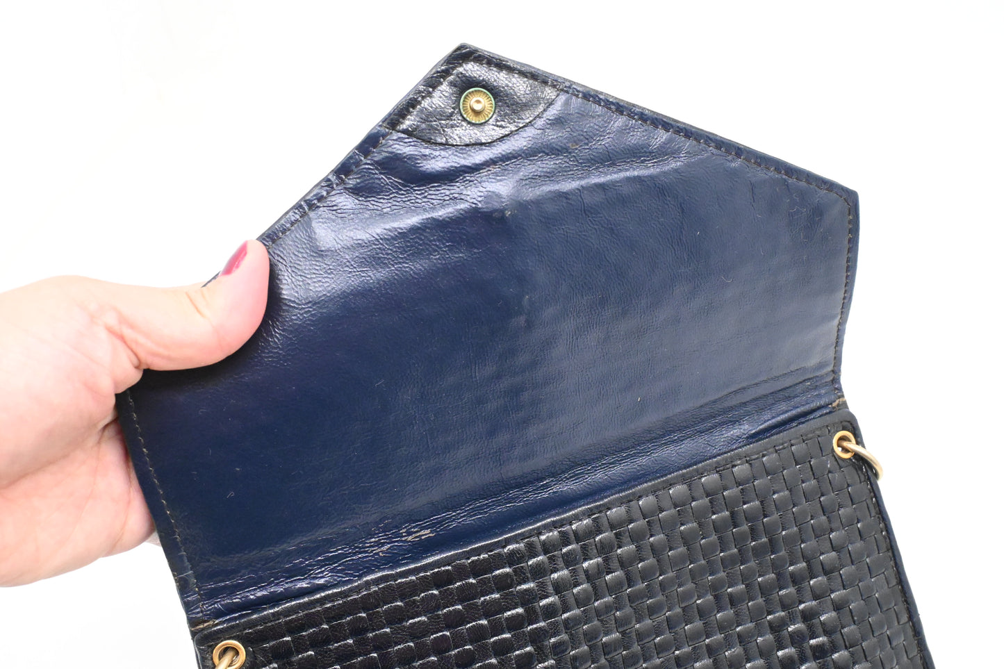 Fendi Triple Flap Shoulder Bag in Black Waved Leather