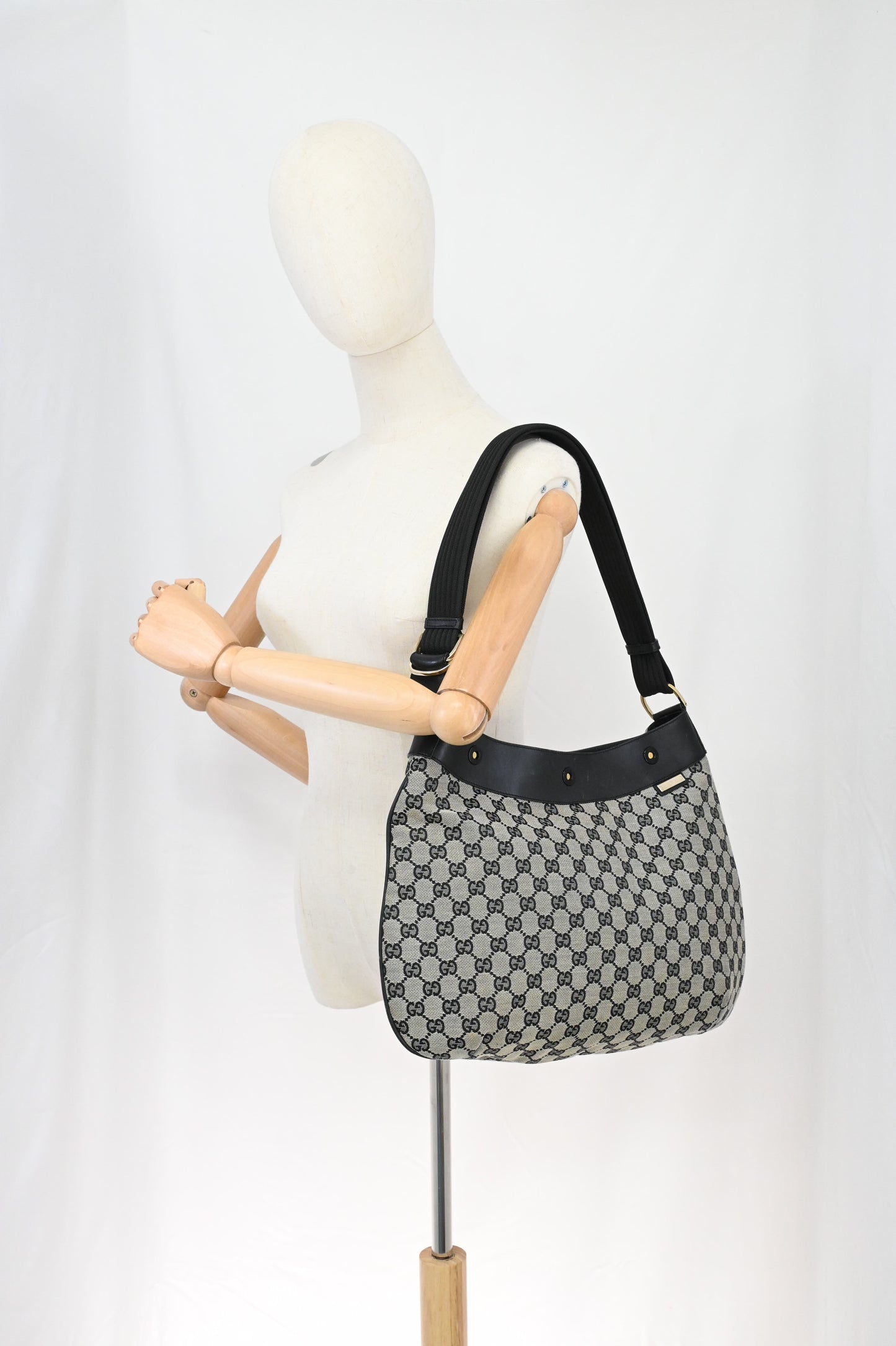 Gucci Structured Hobo Bag in Black and White GG Canvas