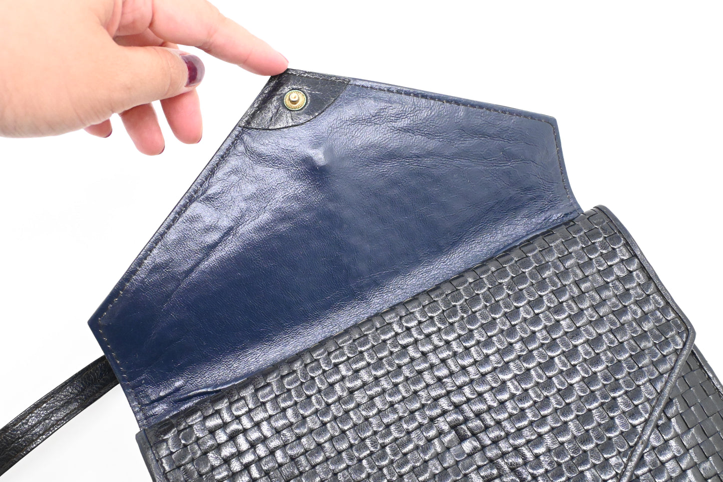 Fendi Triple Flap Shoulder Bag in Black Waved Leather