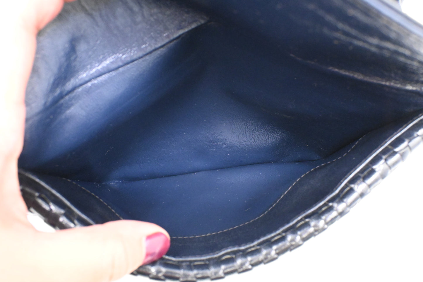Fendi Triple Flap Shoulder Bag in Black Waved Leather