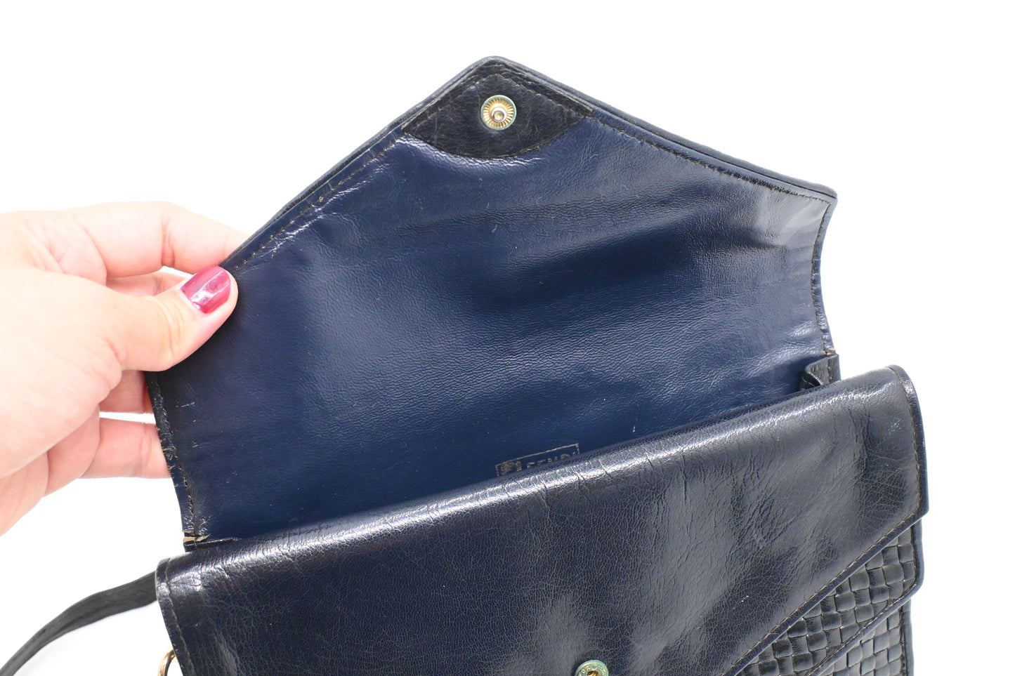 Fendi Triple Flap Shoulder Bag in Black Waved Leather