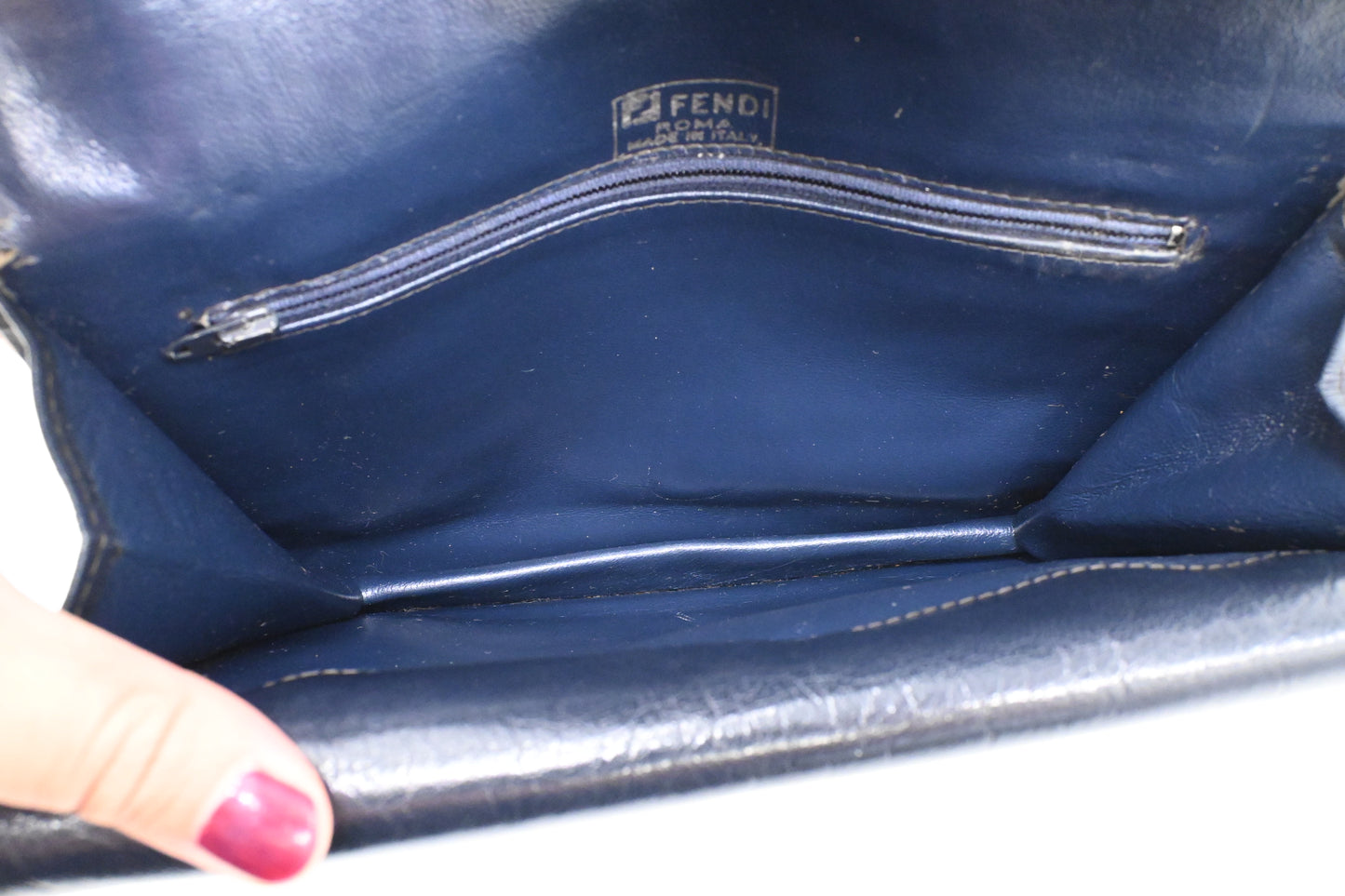 Fendi Triple Flap Shoulder Bag in Black Waved Leather
