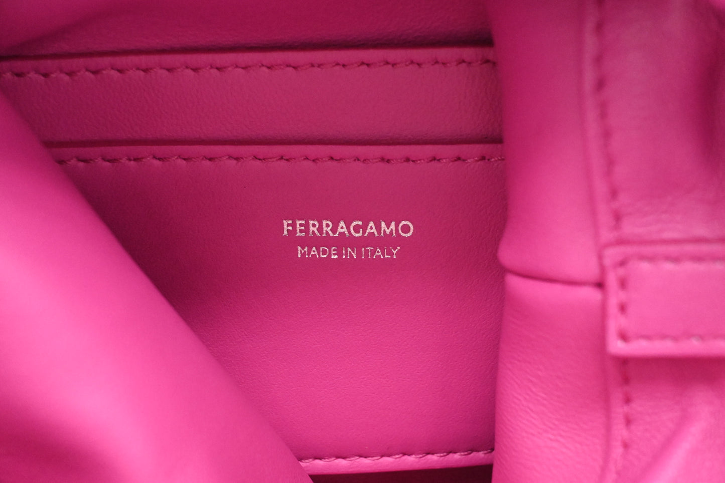 Ferragamo Small Bucket Bag in Fuchsia Leather
