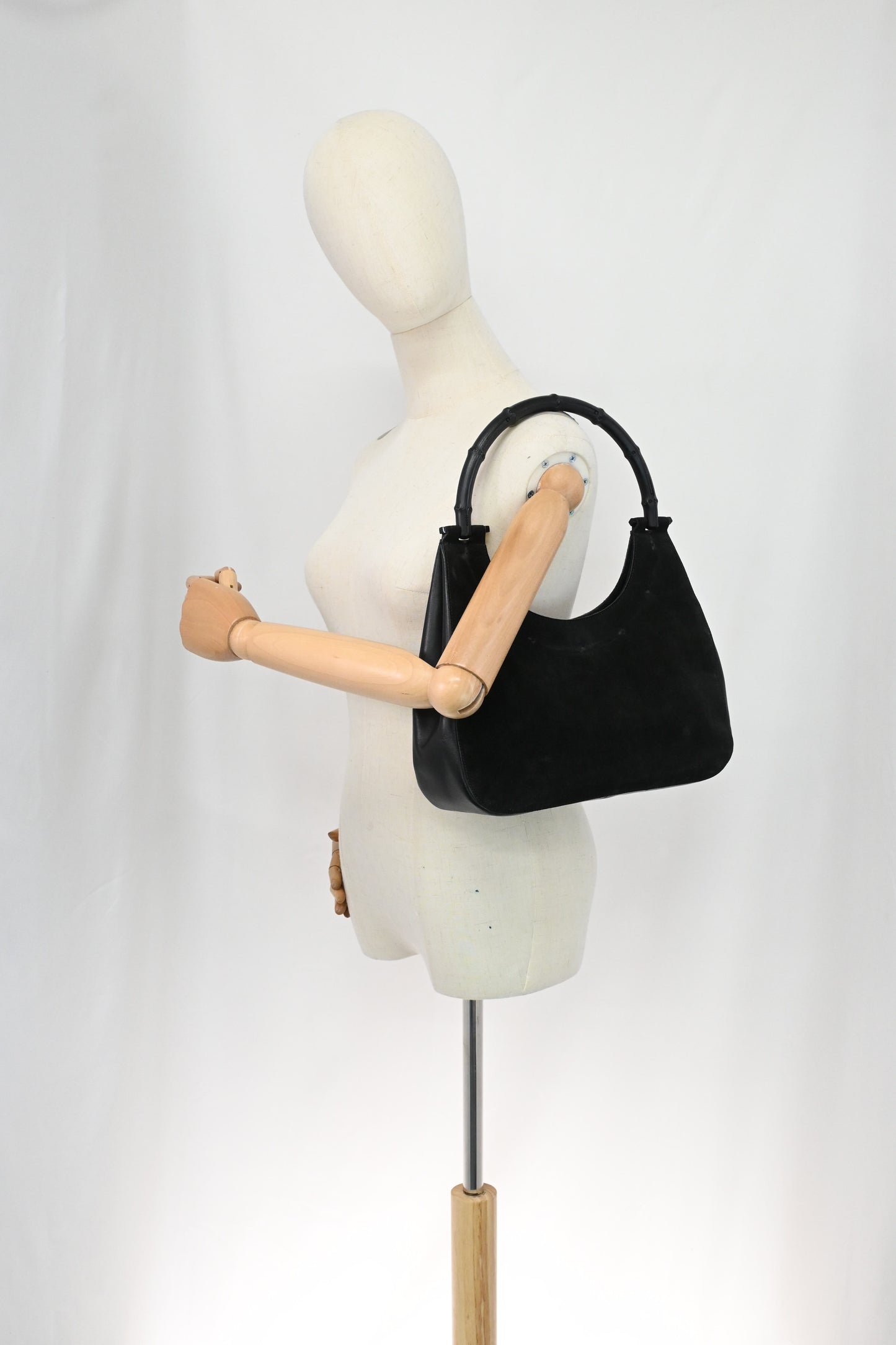 Gucci Bamboo Shoulder Bag in Black Suede