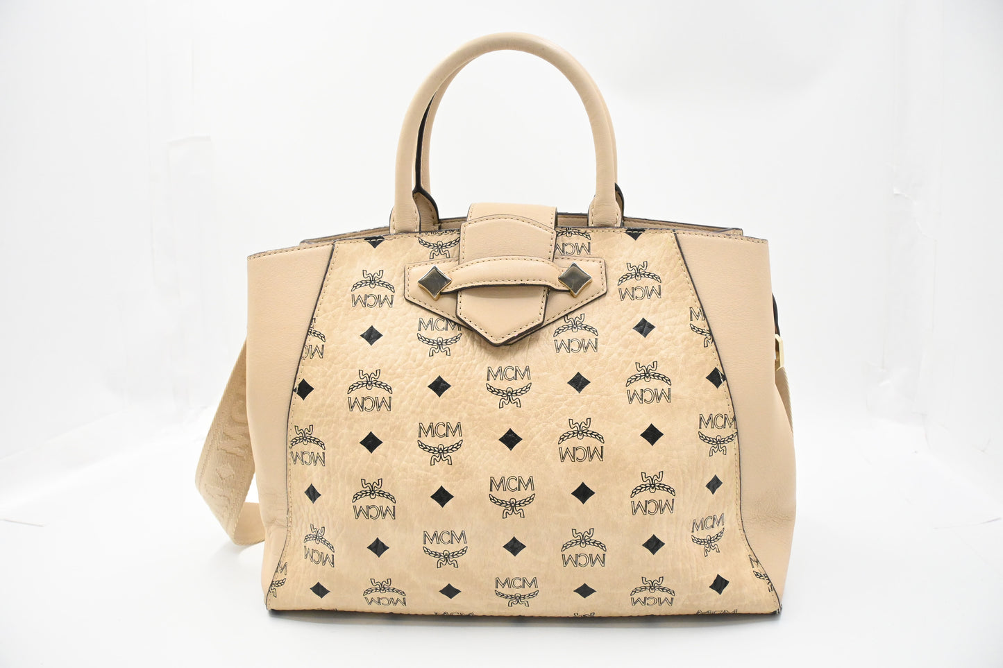MCM Two Way Bag in Beige Visetos Canvas