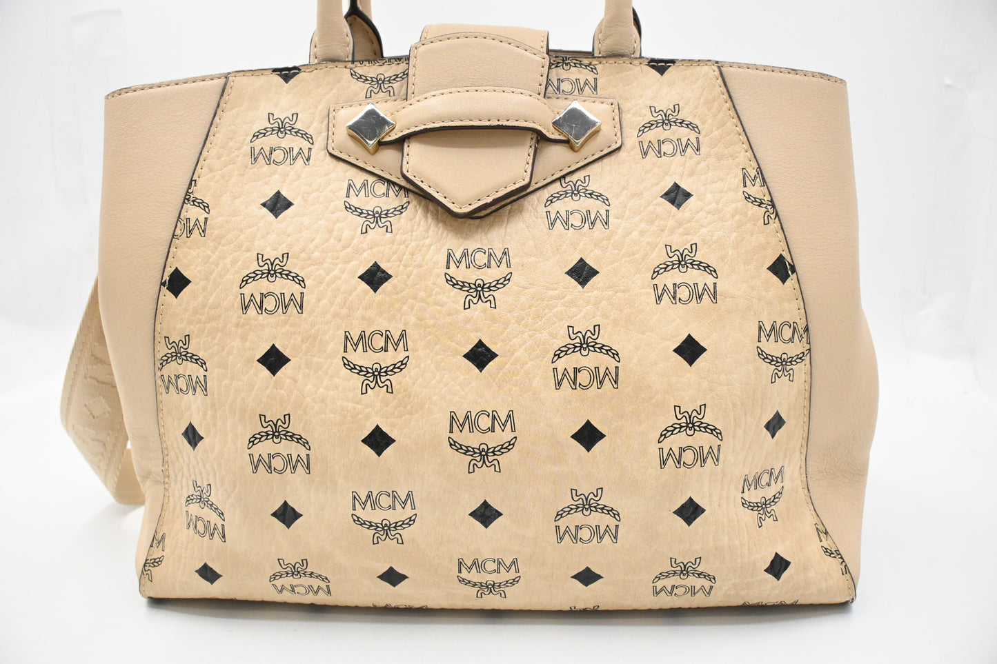 MCM Two Way Bag in Beige Visetos Canvas