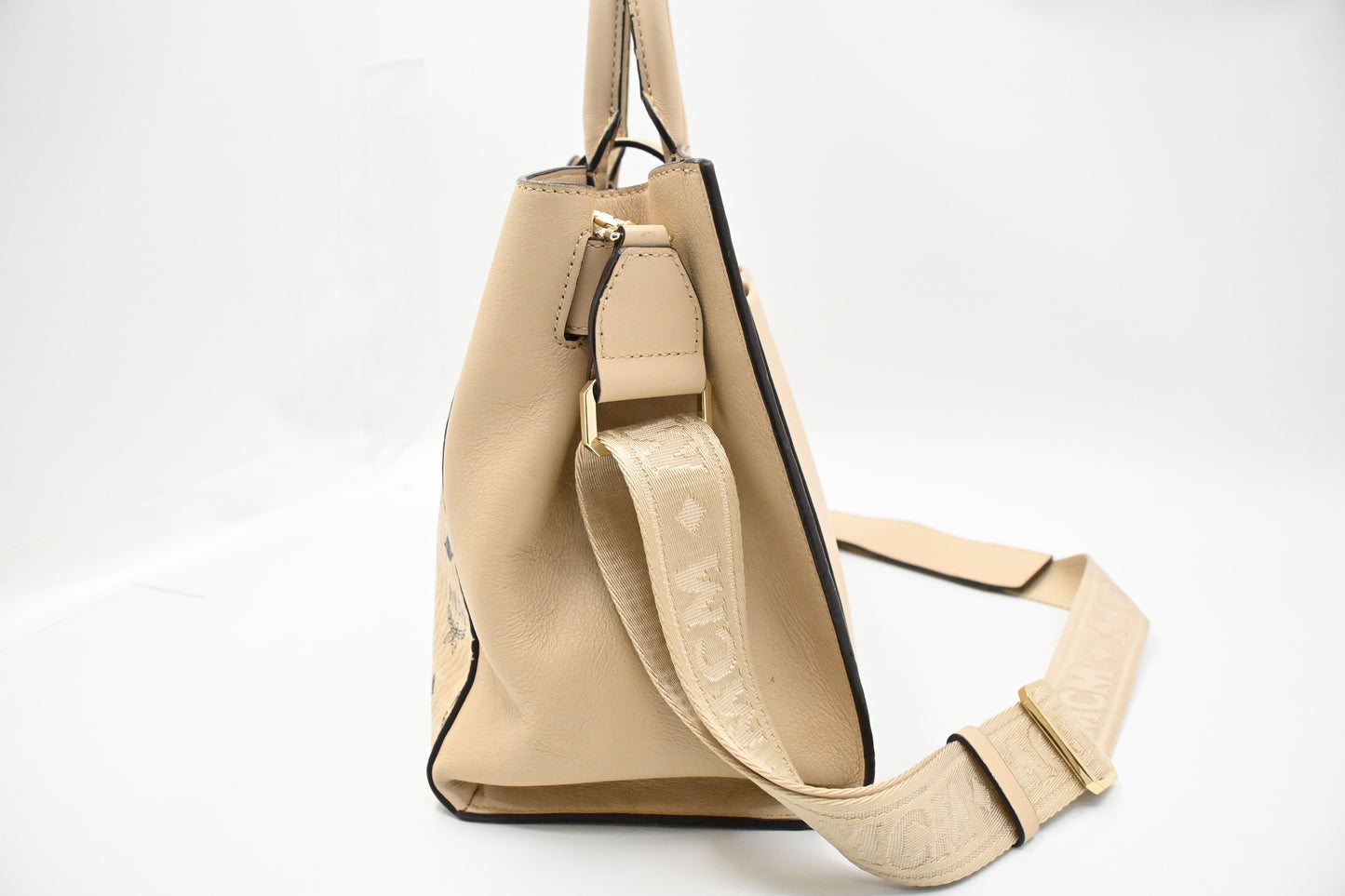 MCM Two Way Bag in Beige Visetos Canvas