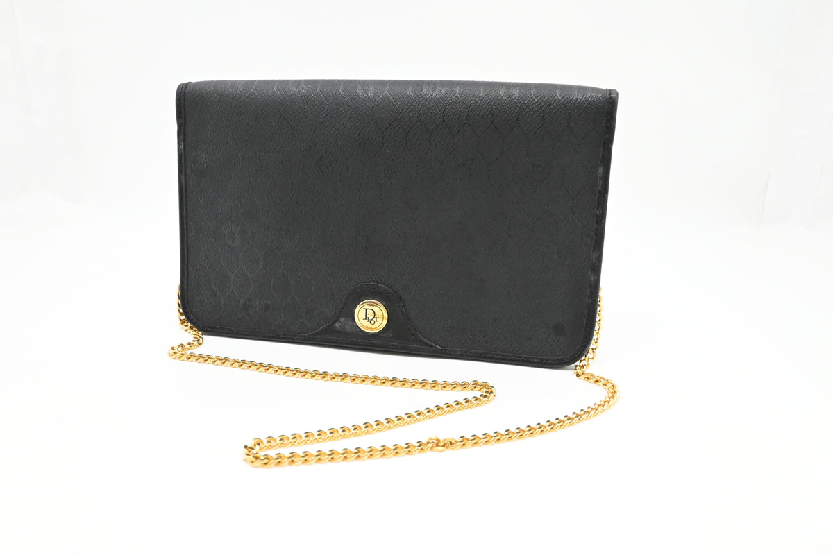 Dior Chain Shoulder Bag in Black Honeycomb Canvas