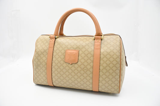 Celine Boston Bag in Beige Macadam Coated Canvas