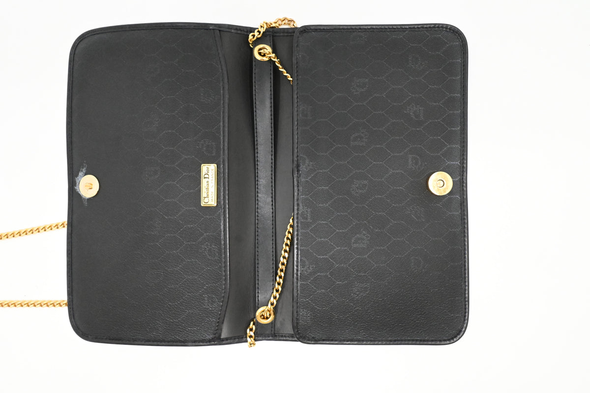 Dior Chain Shoulder Bag in Black Honeycomb Canvas