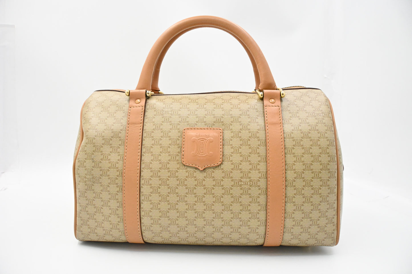 Celine Boston Bag in Beige Macadam Coated Canvas