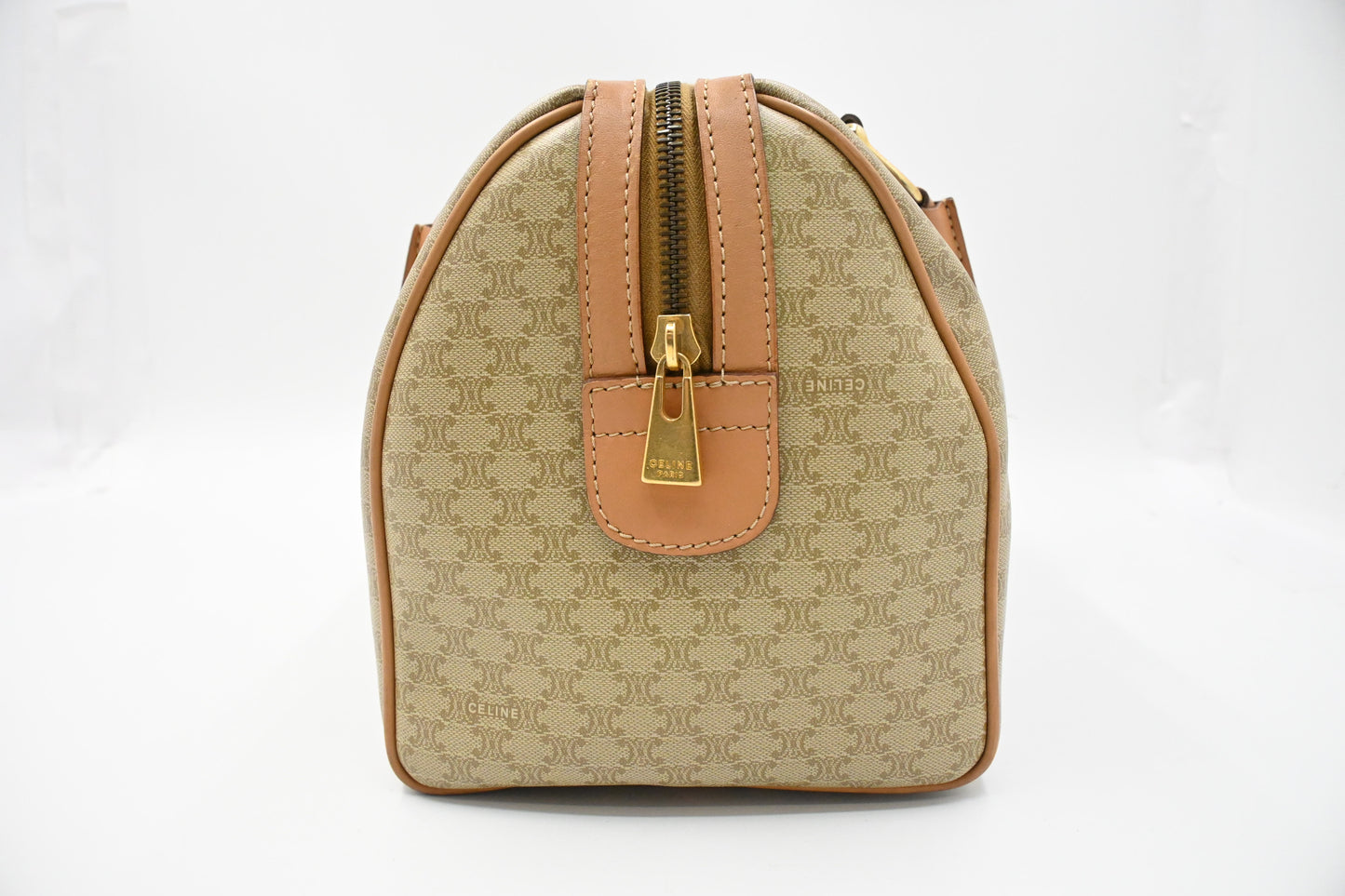 Celine Boston Bag in Beige Macadam Coated Canvas