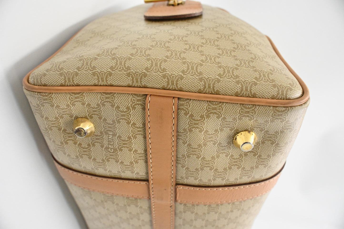 Celine Boston Bag in Beige Macadam Coated Canvas