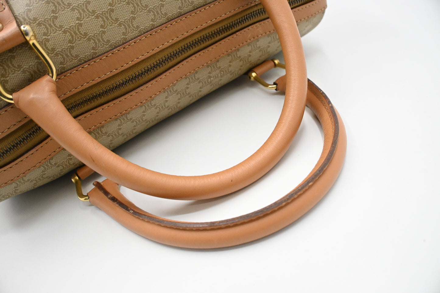 Celine Boston Bag in Beige Macadam Coated Canvas