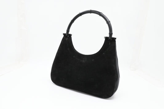 Gucci Bamboo Shoulder Bag in Black Suede