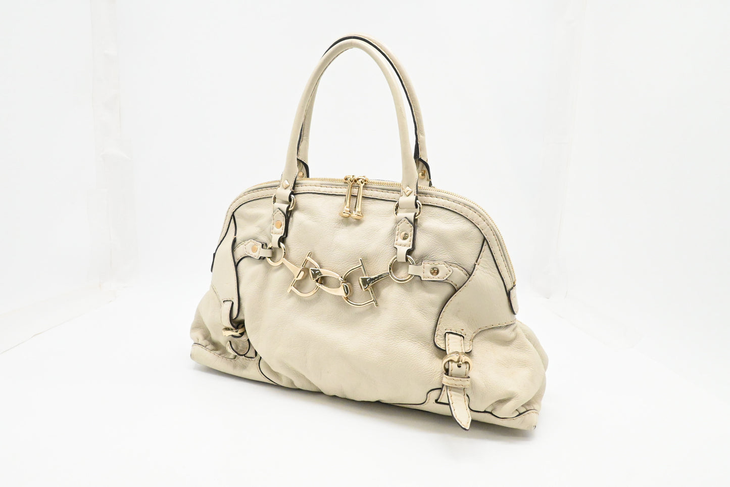 Gucci Horsebit Handbag in Off White Leather