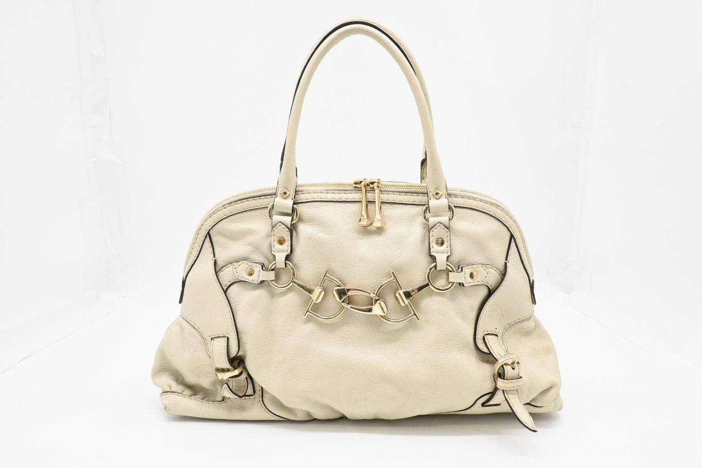 Gucci Horsebit Handbag in Off White Leather
