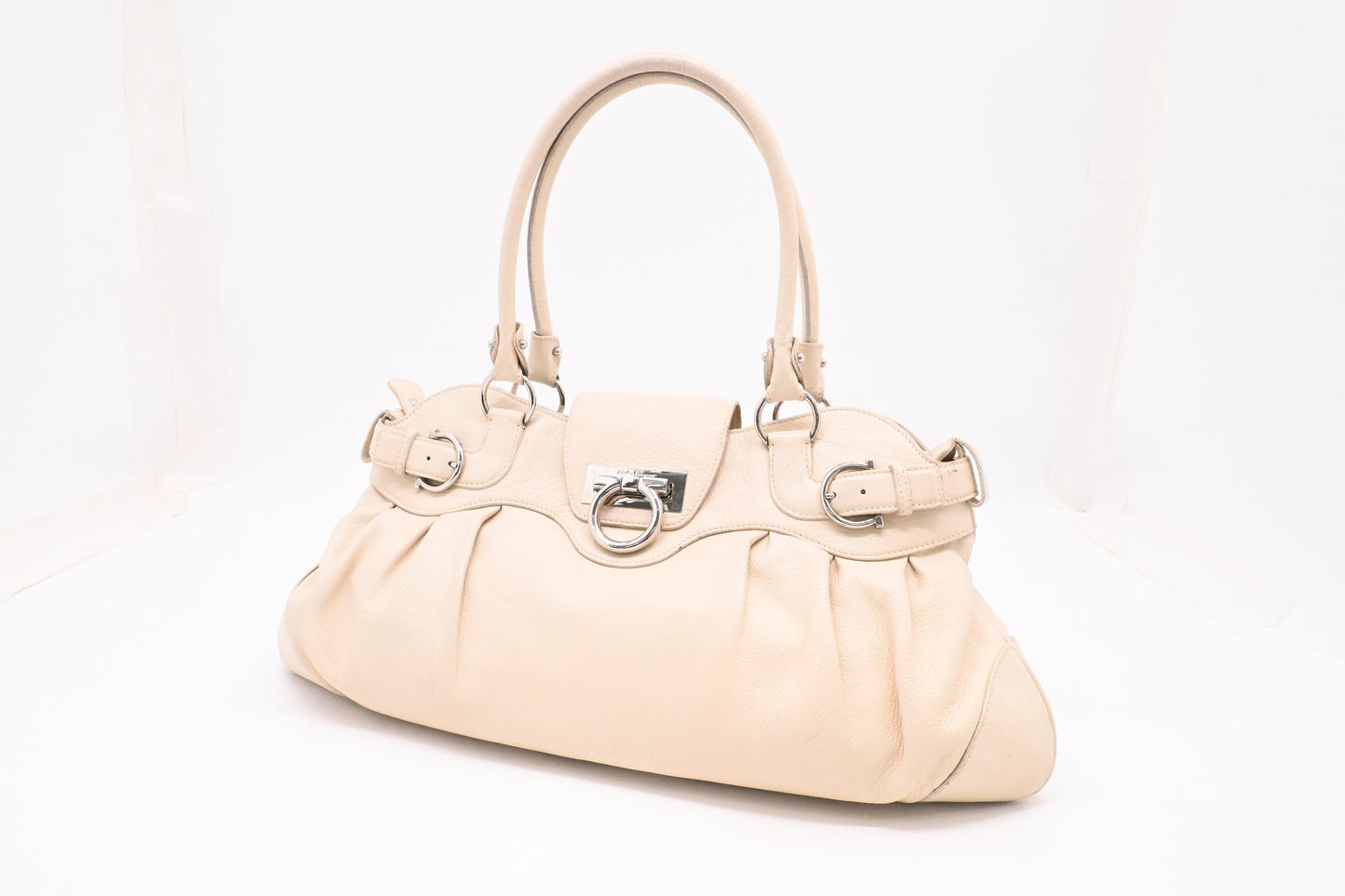 Ferragamo Gancini Shoulder Bag in Cream Leather