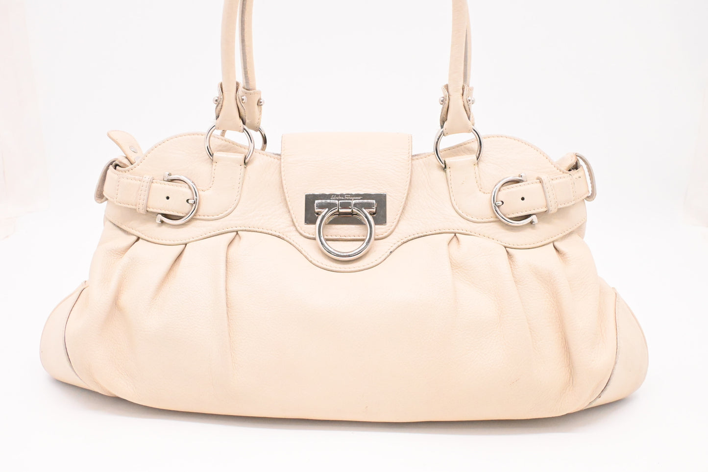 Ferragamo Gancini Shoulder Bag in Cream Leather