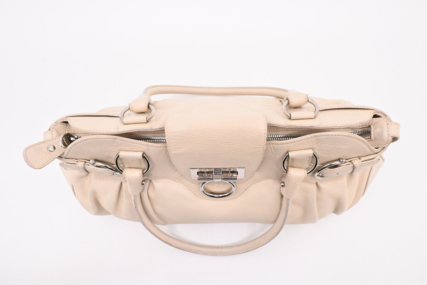 Ferragamo Gancini Shoulder Bag in Cream Leather