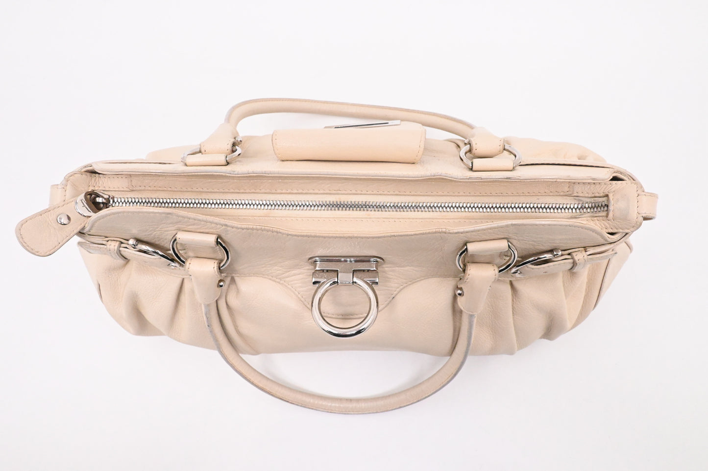 Ferragamo Gancini Shoulder Bag in Cream Leather