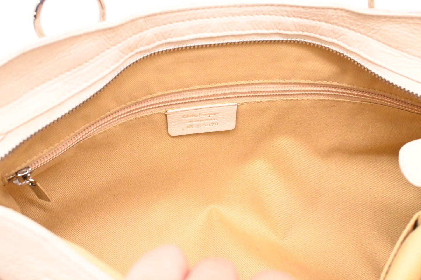 Ferragamo Gancini Shoulder Bag in Cream Leather