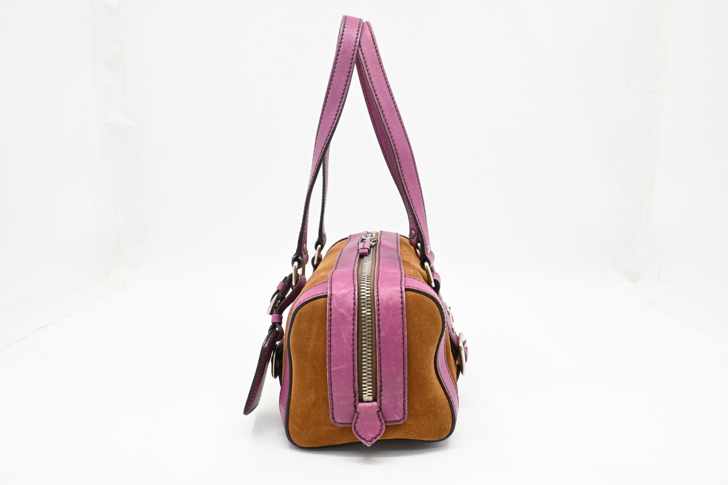 Prada Boston Bag in Brown Suede and Purple Leather