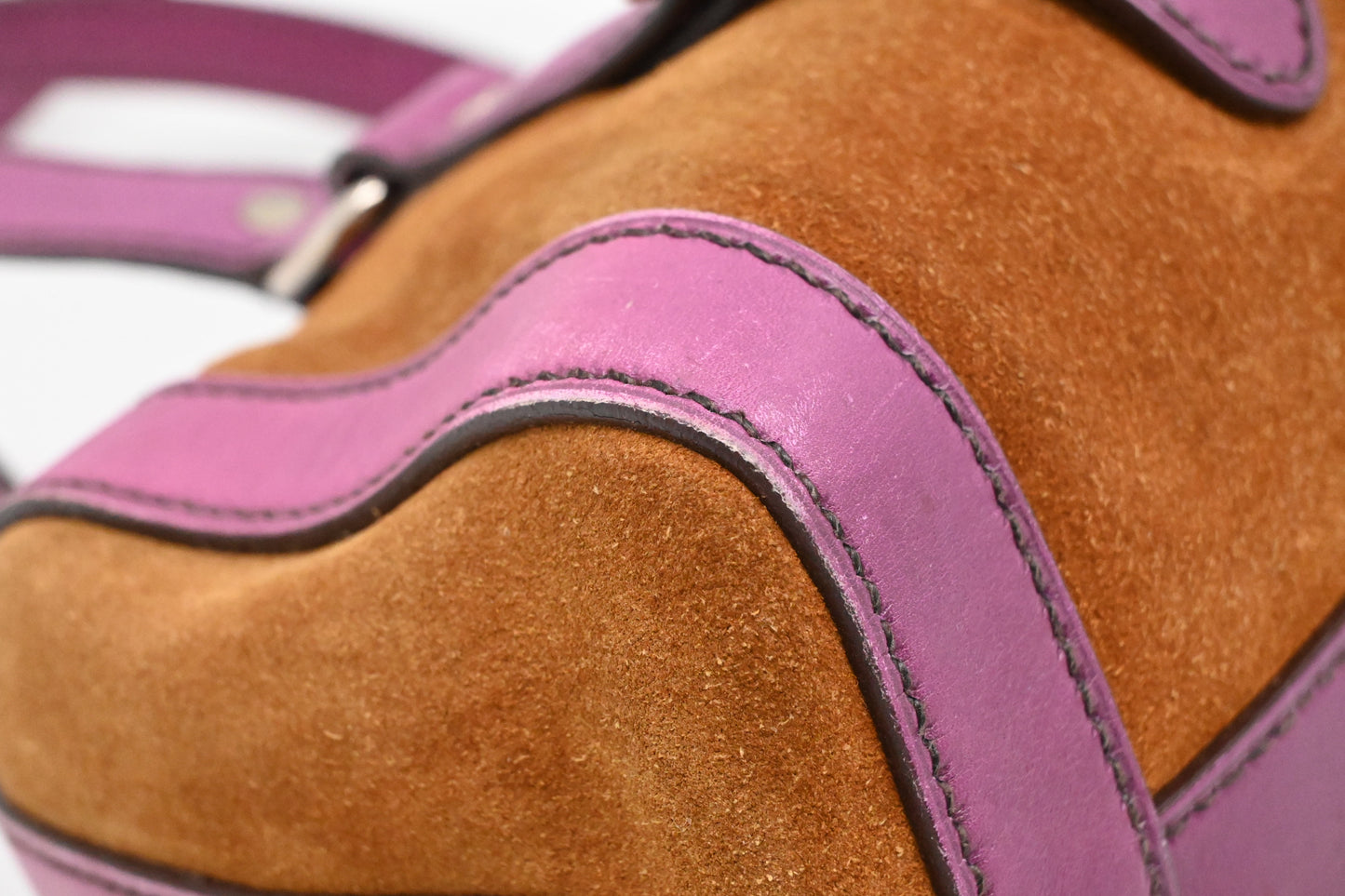 Prada Boston Bag in Brown Suede and Purple Leather