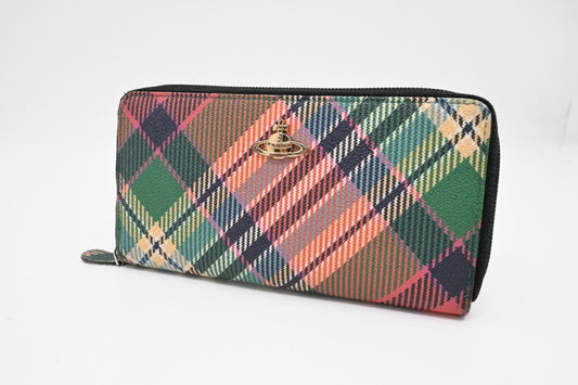 Vivienne Westwood Long Zippy Wallet in Plaid Multicolor Canvas