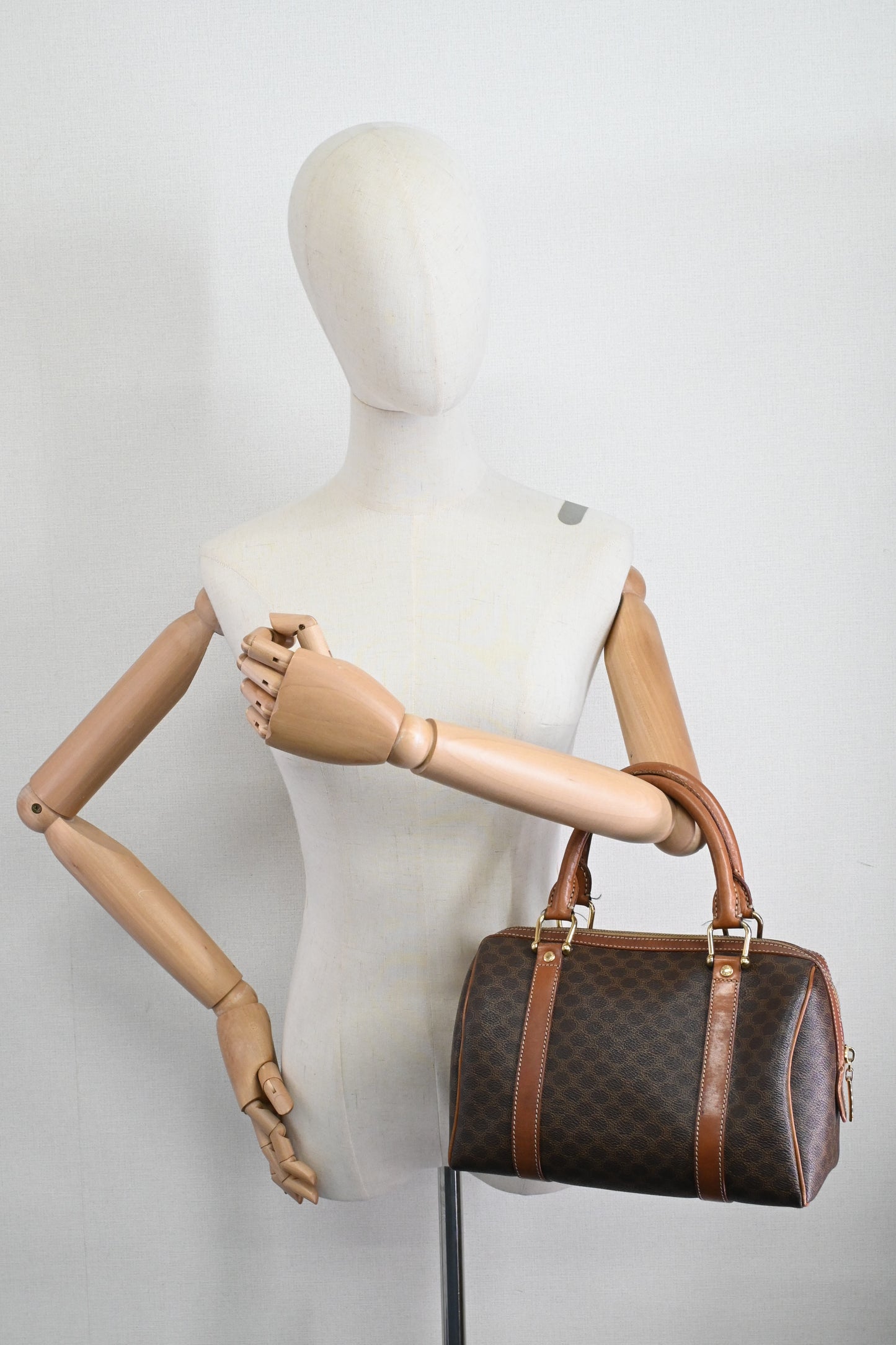 Celine Small Boston Bag in Brown Macadam Canvas