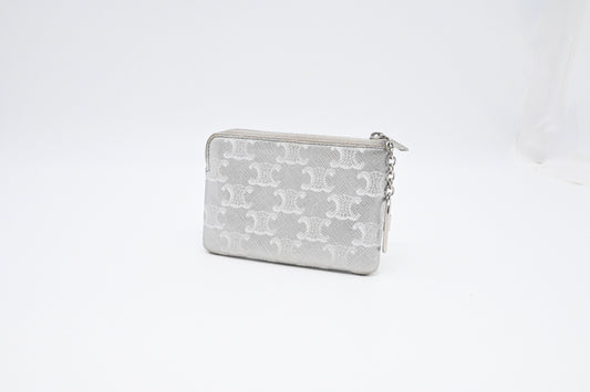 Celine Key Pouch in Silver Triomphe Canvas