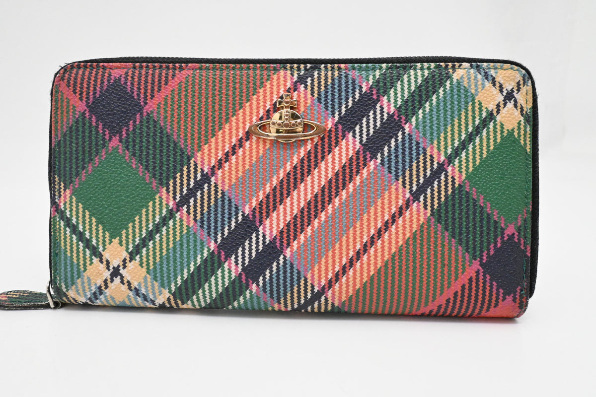 Vivienne Westwood Long Zippy Wallet in Plaid Multicolor Canvas