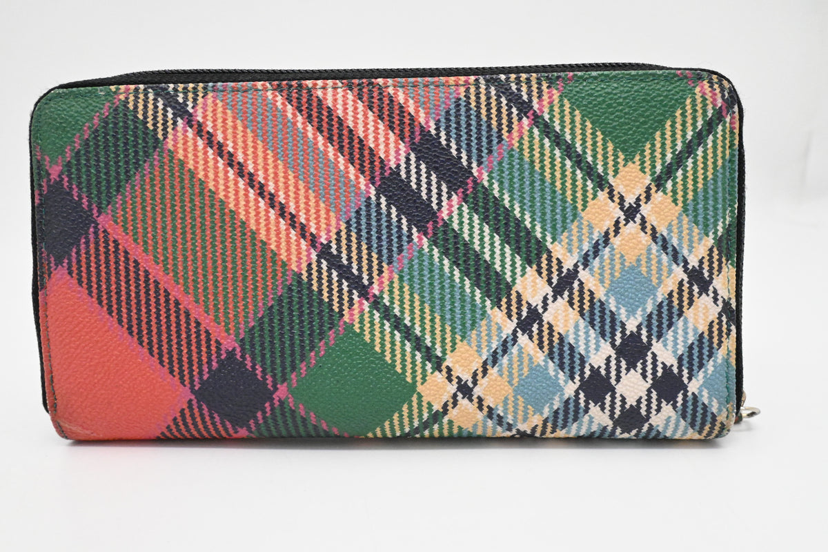 Vivienne Westwood Long Zippy Wallet in Plaid Multicolor Canvas