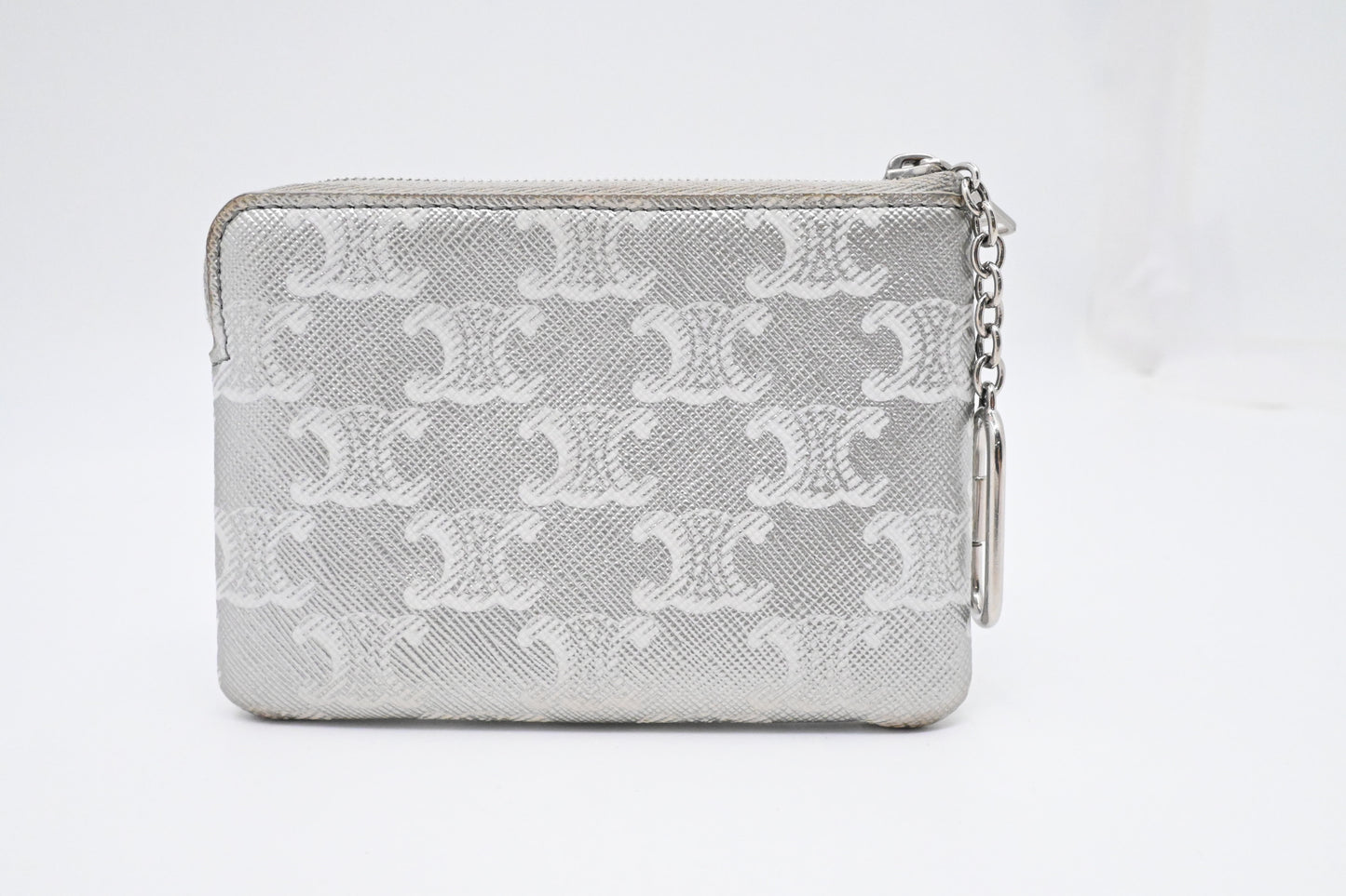 Celine Key Pouch in Silver Triomphe Canvas