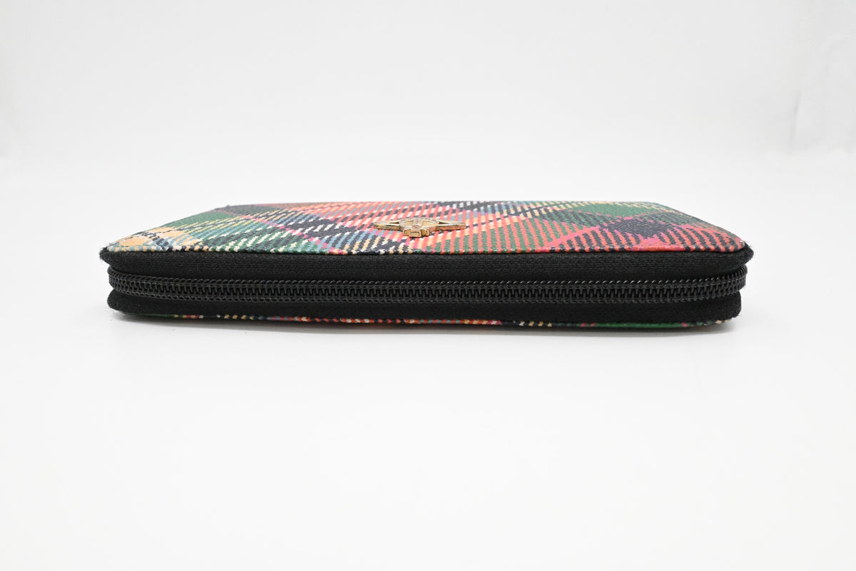 Vivienne Westwood Long Zippy Wallet in Plaid Multicolor Canvas